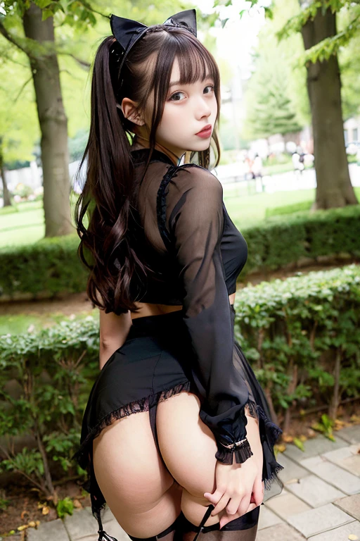 [Stable Diffusion] Twin tails From behind Beautiful Face From below Masterpiece Upskirt Gothic Lolita Pantyhose [Realistic]