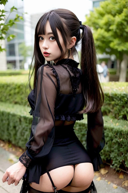 [Stable Diffusion] Twin tails From behind Beautiful Face From below Masterpiece Upskirt Gothic Lolita Pantyhose [Realistic]