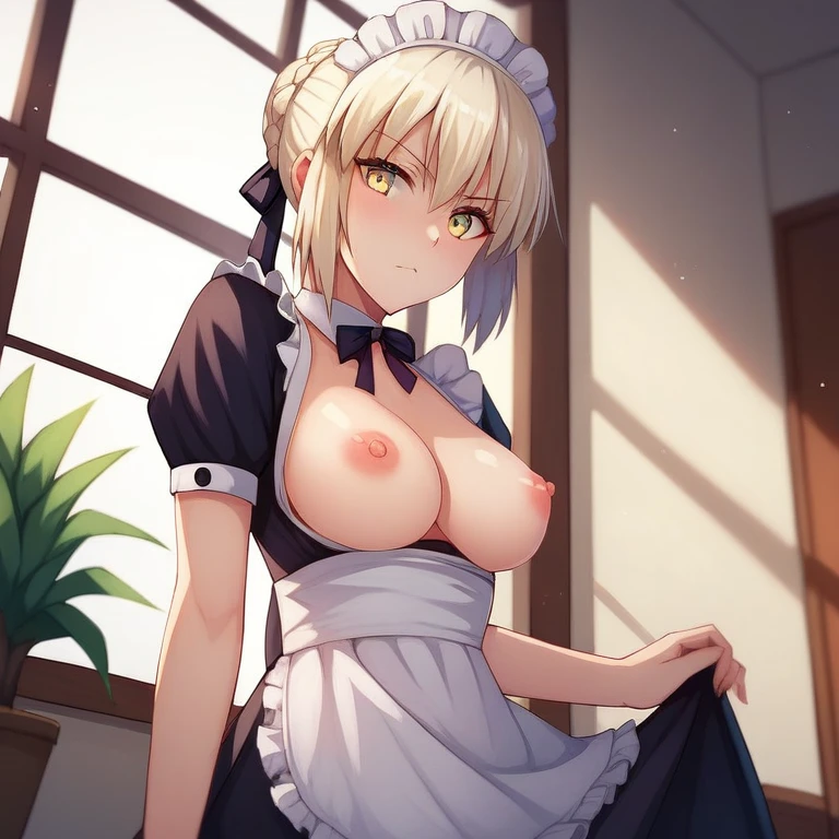 [Stable Diffusion] Breasts Fate Saber Fate Saber Alter High Quality Lifting up skirt Nipples R18 group sex Looking at Viewer Skirt Maid uniform [Illustration]