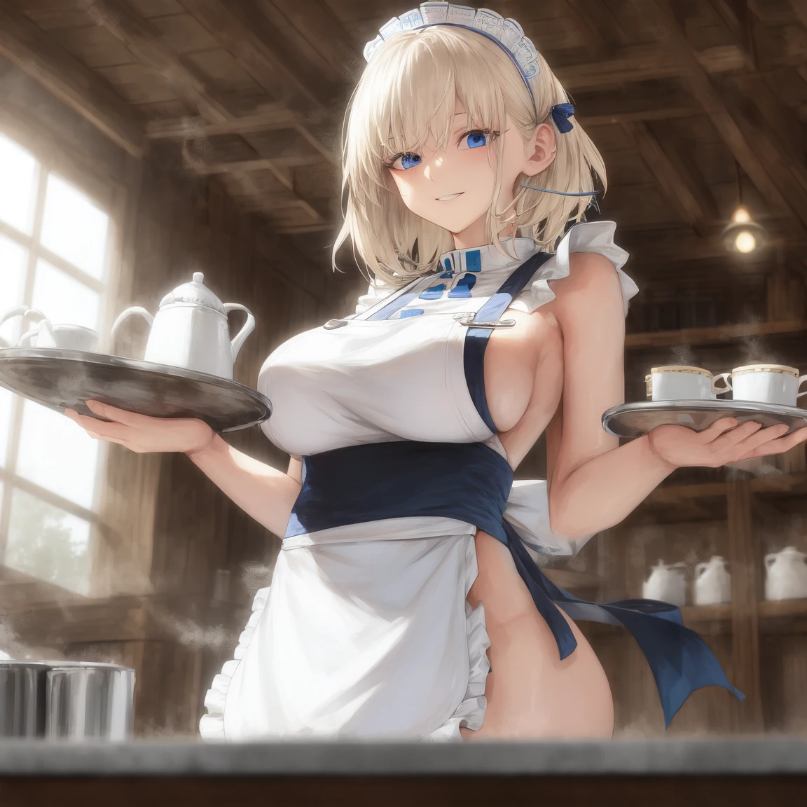 Holara] Medium hair, Wavy hair, Indoor, Nipples, Side boob, Masterpiece,  Naked apron [Illustration] | Free AI Erotic ImageVideo Prompt Generator