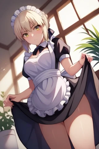 Fate Saber, Fate Saber Alter, Lifting up skirt, R18, Looking at Viewer, Skirt, Maid uniform